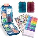 2 Pcs Travel Pill Organizer with Labels, Portable Travel Medicine Daily Pill Container Organizer 7 Day Pill Case Storage Vitamin Fish Oil (Blue & Red, 320 Medicine Lables)