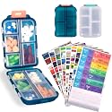 2 Pcs Travel Pill Organizer with Labels, Portable Travel Medicine Daily Pill Container Organizer 7 Day Pill Case Storage Vitamin Fish Oil (White & Blue, 320 Medicine Lables)