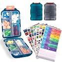 2 Pcs Travel Pill Organizer with Labels, Portable Travel Medicine Daily Pill Container Organizer 7 Day Pill Case Storage Vitamin Fish Oil (Blue &amp; Gray, 320 Medicine Lables)