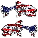 2 pcs US Flag Skeleton Fish Sticker by NTICKER - Waterproof Vinyl, Patriotic American Flag Fishbone Kayak, Fishing Boat Decal (6in, LR)