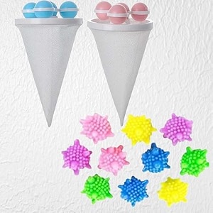2 pcs washing machine floating lint mesh bags and 10 pcs reusable laundry dryer balls set- hair catcher lint trap and eco-friendly dryer balls multicolor