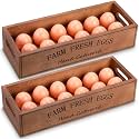 2 Pcs Wooden Egg Holder Countertop, 24 Eggs, Brown Color