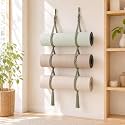 2 Pcs Yoga Mat Wall Mount, Boho Cotton Rope Hanging Holder Home Gym Storage