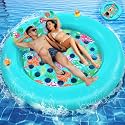 2-Person Pool Floats Adult Heavy Duty, Giant 75"X75" Inflatable Tanning Pool Mats with Cup Holders, Detachable Headrest, Multi-Purpose Water Lounger for Pool Party, Lake, Beach, River, Outdoor