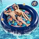 2-Person Pool Floats Adult Heavy Duty, Giant 75"X75" Inflatable Tanning Pool Mats with Cup Holders, Detachable Headrest, Multi-Purpose Water Lounger for Pool Party, Lake, Beach, River, Outdoor
