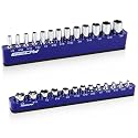 2-Piece 1/4"-Drive SAE Magnetic Socket Organizer Set (Holds 26 Sockets) - Detachable Tool Tray with 5mm Magnetic Base, Screw-Fixed Design & Heavy-Duty Modular Storage for Garage/Home Workshop