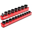 2-Piece 3/8"-Drive SAE Magnetic Socket Organizer Set (Holds 26 Sockets) - Detachable Tool Tray with 5mm Magnetic Base, Screw-Fixed Design &amp; Heavy-Duty Modular Storage for Garage/Home Workshop