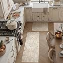 2 Piece Beige Neutral Kitchen Rug Set