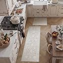 2 Piece Blue Cream Neutral Floral Kitchen Rug Set