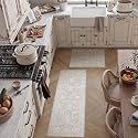 2 Piece Blue Cream Neutral Floral Kitchen Rug Set