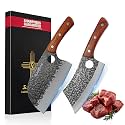 2 Piece Butcher Knife Set Serbian Chef Meat Cleaver Kitchen Knives BBQ