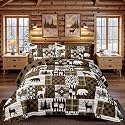 2 Piece Cabin Quilt Sets Twin Size Farmhouse Rustic Reversible Microfiber Soft Lightweight Bedspread Comforter with 1 Sham Patchwork Country Lodge Bedding Quilts Set for All Season, 68''x86'', Brown