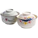 2-Piece Japanese Ceramic Ramen Bowl Set with Lids