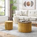 2-Piece Set Round Chenille Storage Ottoman, Equipped with a Drum Shaped Small Stool (style3)