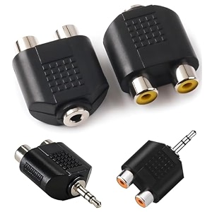 2 pieces of 35 mm 1834 trs fe-male to 2 rca f splitter  2 pieces of 35 mm 1834 trs male to 2 rca f splitter audio video connectors couplers