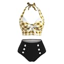 2 Pieces Bikini Set Retro Halter Plaid