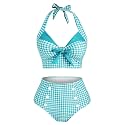 2 Pieces Bikini Set Retro Halter Plaid