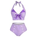 2 Pieces Bikini Set Retro Halter Plaid