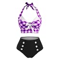 2 Pieces Bikini Set Retro Halter Plaid