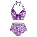 2 Pieces Bikini Set Retro Halter Plaid