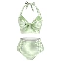 2 Pieces Bikini Set Retro Halter Plaid