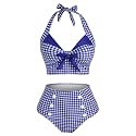 2 Pieces Bikini Set Retro Halter Plaid