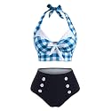 2 Pieces Bikini Set Retro Halter Plaid
