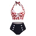2 Pieces Bikini Set Retro Halter Plaid