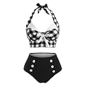 2 Pieces Bikini Set Retro Halter Plaid