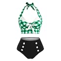 2 Pieces Bikini Set Retro Halter Plaid