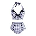 2 Pieces Bikini Set Retro Halter Plaid