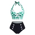2 Pieces Bikini Set Retro Halter Plaid