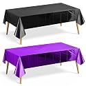 Just Shimmer 2 Pieces Black &amp; Dark Purple Foil Tablecloth 54 * 72inch Plastic Birthday Party Table Cloths Disposable Waterproof Table Cover for Halloween Christmas Wedding Graduation Party Supplies