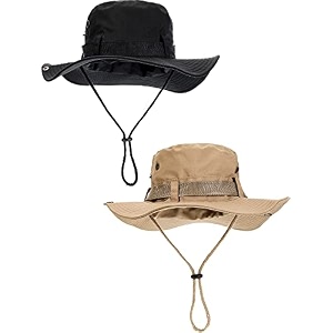 2 pieces cotton safari hat wide brim fishing cap foldable boonie hat double-sided outdoor sun hat for men and women