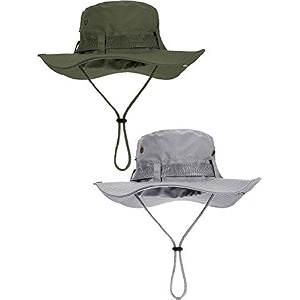 2 pieces cotton safari hat wide brim fishing cap foldable boonie hat double-sided outdoor sun hat for men and women