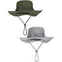 2 Pieces Cotton Safari Hat Wide Brim Fishing Cap Foldable Boonie Hat Double-Sided Outdoor Sun Hat for Men and Women