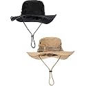 2 Pieces Cotton Safari Hat Wide Brim Fishing Cap Foldable Boonie Hat Double-Sided Outdoor Sun Hat for Men and Women