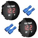 2 Pieces DC 5-48V Car Digital Voltmeter 12V 24V 36V LED Digital Display Voltmeter Round Panel Waterproof Voltage Gauge Meter for for Marine Boat Car Automotive Motorcycle (Red Light)