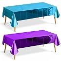 Just Shimmer 2 Pieces Lake Blue &amp; Dark Purple Foil Tablecloth 54 * 72inch Plastic Birthday Party Table Cloths Disposable Waterproof Table Cover for Christmas Wedding Graduation Party Supplies