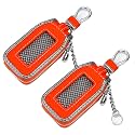 2 Pieces Leather Car Key Chain Case Holder Car Key Case Key Fob Protector Car Key Fob Cover Case (Orange)