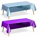 2 Pieces Light Blue &amp; Dark Purple Foil Tablecloth 54*72inch Plastic Birthday Party Table Cloths Disposable Waterproof Table Cover for Halloween Christmas Wedding Graduation Party Supplies