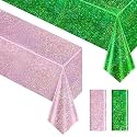 2 Pack Pale Pink &amp; Green Holographic Tablecloths, 40 x 108 Inch Party Decor