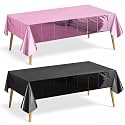 Just Shimmer 2 Pieces Pink &amp; Black Foil Tablecloth 54 * 72inch Plastic Birthday Party Table Cloths Disposable Waterproof Table Cover for Halloween Christmas Wedding Graduation Party Supplies