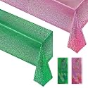 2 Pack Pink &amp; Green Holographic Tablecloths, 40 x 108 Inch Party Decor