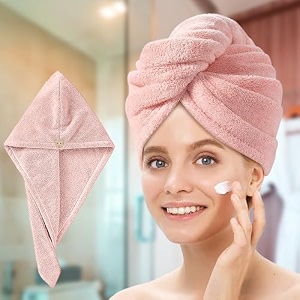 sittella 2 pieces quick drying microfiber hair towel wrap for womens super absorbent with elastic loop pink