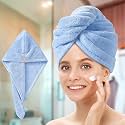 SITTELLA® 2 Pieces Quick Drying Microfiber Hair Towel Wrap for Womens, Super Absorbent with Elastic Loop (Sky Blue)