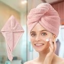 SITTELLA® 2 Pieces Quick Drying Microfiber Hair Towel Wrap for Womens, Super Absorbent with Elastic Loop (Pink)