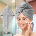SITTELLA® 2 Pieces Quick Drying Microfiber Hair Towel Wrap for Womens, Super Absorbent with Elastic Loop (Grey)