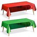 Just Shimmer 2 Pieces Red & Green Foil Tablecloth 54 * 72inch Plastic Birthday Party Table Cloths Disposable Waterproof Table Cover for Christmas Wedding Graduation Party Supplies