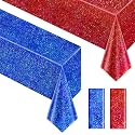 Just Shimmer 2 Pieces Red &amp; Royal Blue Holographic Tablecloth 40" x 108" Party Decoration Birthday Party Table Decor Iridescence Plastic Table Cloth for Bachelorette Supplies